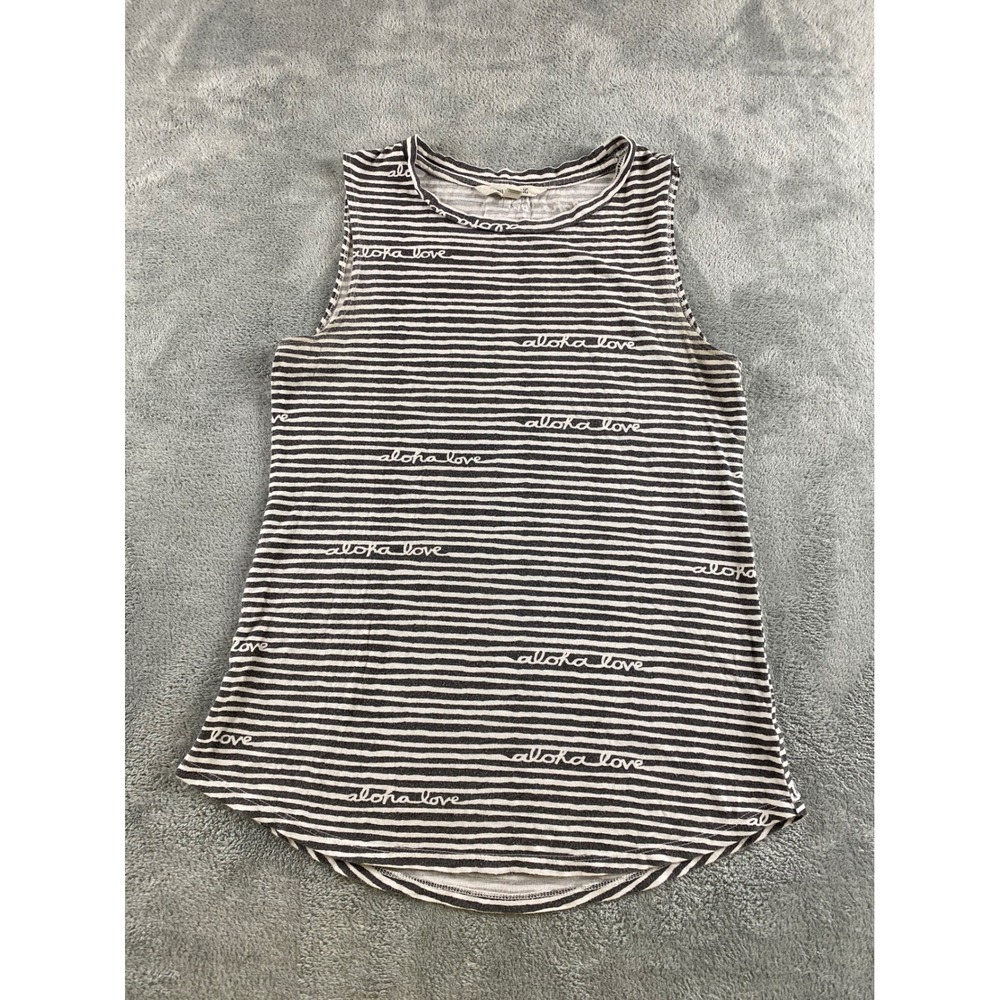 Billabong Aloha Love Striped Tank Top Womens Small Grey White Cotton Modal Blend